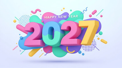 2027 new year greeting design with vibrant colorful shapes