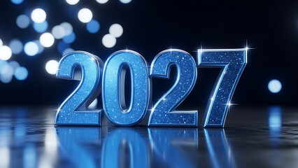 2027 new year digital celebration with blue glowing lights