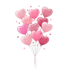 A bunch of pink heart shaped balloons floating in the air isolated on transparent background isolated on transparent background