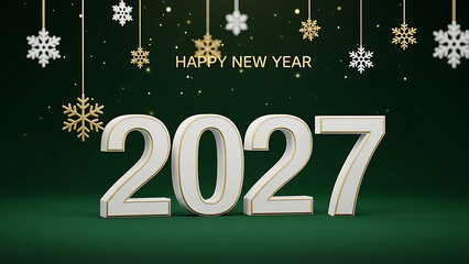 2027 New Year Celebration Background with Golden Snowflakes