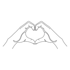 Heart shape made by hands continuous line art illustration