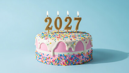 Happy Birthday 2027 Cake With Candles And Colorful Sprinkles