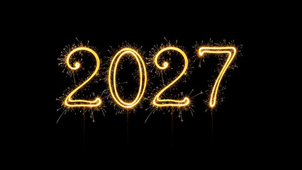 2027 Year Written with Sparkler Lights on Dark Background