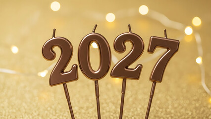 2027 Celebration Candle Numbers Golden Party Background