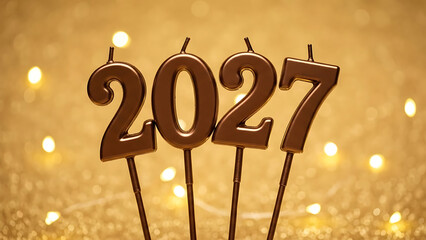 Happy New Year 2027 Celebration Candles with Golden Lights