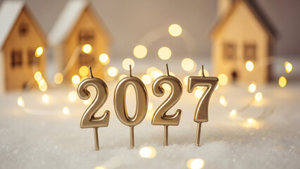 Happy New Year 2027 Candle Light Decoration with Festive Bokeh
