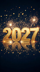 2027 New Year Celebration Golden Text With Sparkling Fireworks