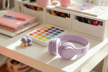 Organized learning desk setup designed for ADHD-friendly study. Color-coded planner and tools help focus, structure, and effective learning at home.