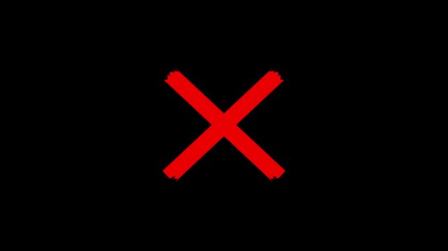 Yes and no red cross mark animation video showing wrong or denial concept. Cross mark animation with red x letter and crossed lines, suitable for incorrect symbol, rejection sign, error message,