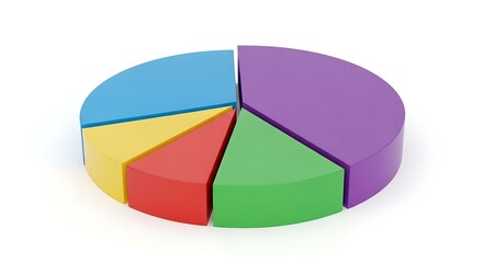 3 D colorful pie chart with five segments on white background graph data
