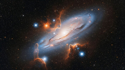 Galaxy formation captured in a vibrant, starry night sky with swirling gas and dust