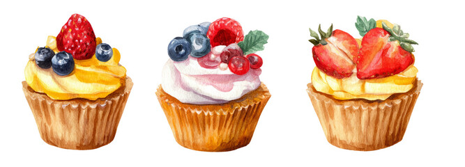 Deliciously colorful cupcakes on transparent background whimsical bakery setting digital art