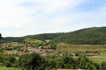Naklejka premium Road around Illaraz village along Camino de Santiago Navarra Spain taken in July 2024