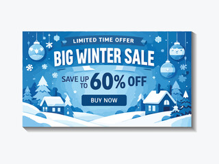 Winter Holiday Sale Banner Templates with Snowy Landscape Vector Design