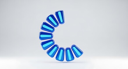 Blue segmented circle shape with light blue accents on white background loading