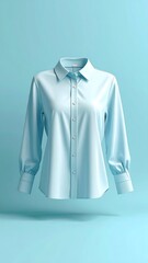 Light Blue Long Sleeve Button-Down Shirt on a Matching Background.