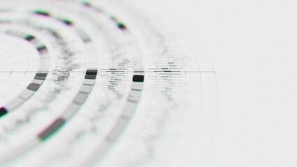 Closeup of Big Data complex round graph background. Quantum computing universe. Cyber space of AI technology. Futuristic graph. Digital qubit information presentation.