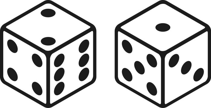 Casino dice game. Cube for game. Black and white dice icon for gambling casino games poker. Vector