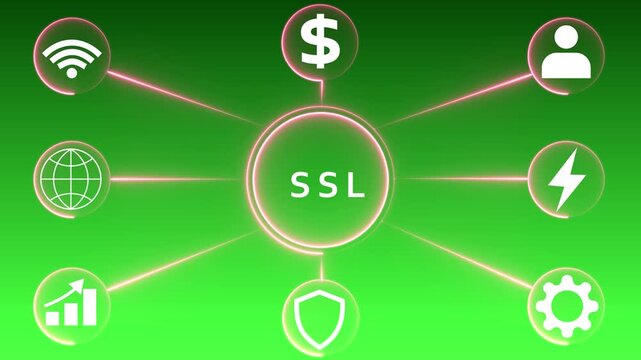 SL security concept diagram with icons for internet, finance, and technology encryption network