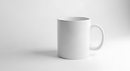 Fototapeta premium Plain white ceramic mug with handle on a light gray background white mug coffee mug