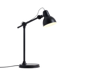 A single black lamp sits on a plain white background, ideal for product or advertising photography