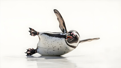 Fototapeta premium Humboldt Penguin Lying on Back with Wings Up isolated PNG with Transparent Background