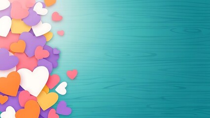 Colorful heart shapes on teal background