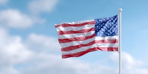 american flag flying on a pole in a blue sky with clouds