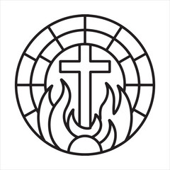 Obraz premium Sacred Cross with Holy Spirit Flames Stained Glass SVG