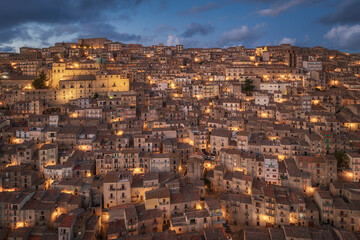 Aerial Dusk to Night View of Gangi Ancient Town, Sicily