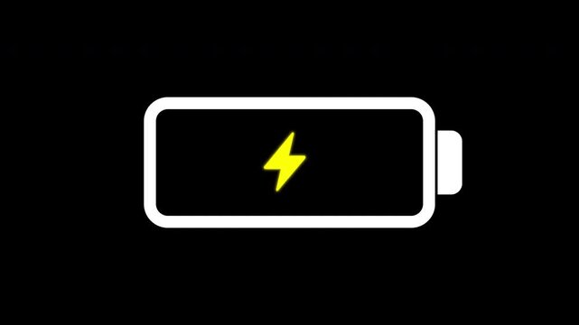 Battery charging animation sequence showing gradual increase in power level with a lightning bolt symbol indicating active charging process and visual progress in each frame