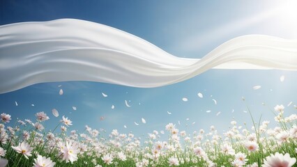 Serene field of blooming flowers under a clear sky