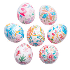 Fototapeta premium Colorful Decorated Eggs Arranged on a Flat Surface for a Spring Celebration or Festive Occasion