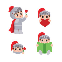 Cute Saint George Kawaii Character &ndash; Reading Book, Holding Rose and Heart