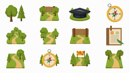 Fototapeta premium A set of colorful vector icons depicting various navigation and travel symbols