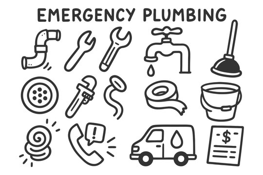 Emergency plumbing tools and services icons set. - Powered by Adobe