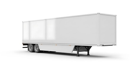 White semi trailer container on white background with dual wheels cargo transport