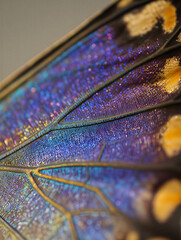 Close up of blue butterfly wings, macro photography