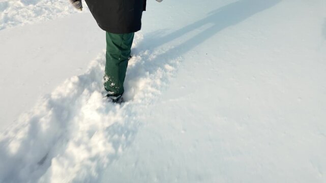 Winter Trek Footprints, Footwear Marks Through Thick Snow Surface, Boot Prints Firmly Embedded In Icy Winter Snowpack Surface, Steps And Passage Evident In Fresh And Compacted Winter Snow Layers