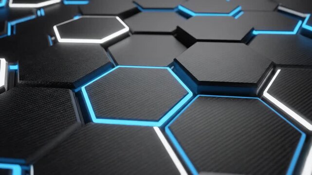 Abstract hexagonal grid technology background with blue and white lights