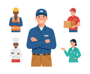 Diverse group of smiling people representing various occupations