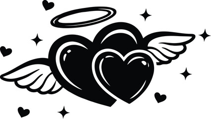 Obraz premium Two romantic angel hearts with wings and halo vector illustration for valentine day card design.