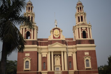 Obraz premium Sacred Heart Cathedral Church located at Connaught Place, Delhi, India, Beautiful architectural view from outside of Cathedral Church in Central Delhi during evening time