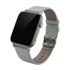 Smartwatch with gray strap on black background isolated on transparent background