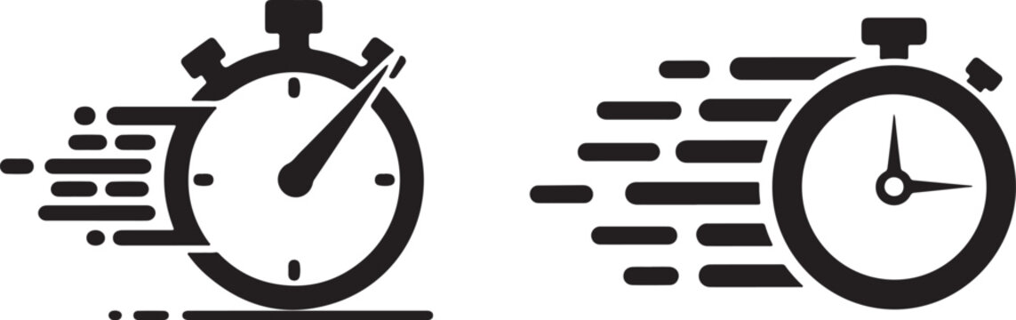Fast time stopwatch icon vector for websites and apps. Speed and quick timing symbol set eps