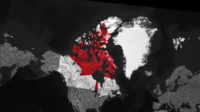 Zoom from Earth to Canada. (Country Flag) Documentary map animation. 3d satellite world map animation highlights aerial views, tourism, and travel. 4k