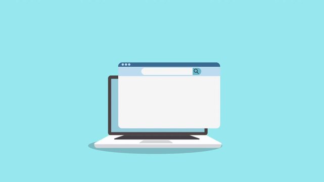 Minimal laptop illustration with a blank browser window on the screen, representing ready web interface, placeholder layout, or idle state. Clean flat design suitable for UI, apps, and technology visu