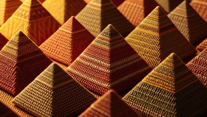 A seamless geometric pattern featuring a close up of brown wool and red textile fabric ties with a textured material design