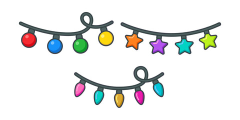 Naklejka premium Colorful Christmas lights string decorating holiday seasons
