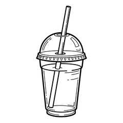 Fototapeta premium A simple sketch of a clear drink in a plastic cup with a straw
